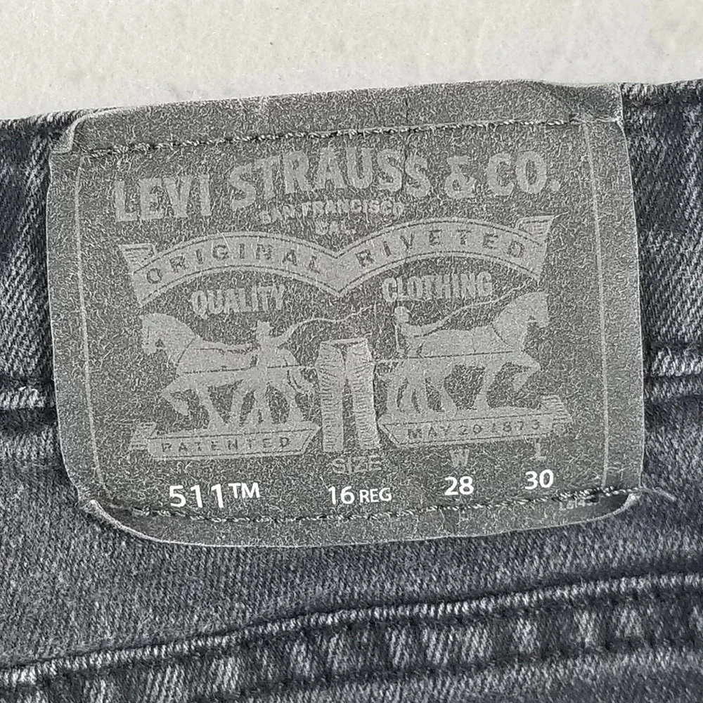 Levi's 511 jeans youth size 16 28 x 30 skinny straight black stretch denim pants